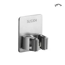 1pc Stainless Steel Mop And Broom Holder, Wall Mounted With Hooks, No Drilling Easy Installation, Polished Surface, Space Saving Home And Bathroom Organizer, Practical Hooks