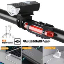 Luz LED recargable por USB para bicicleta, conjunto de faro delantero y trasero para bicicleta de montaña y carretera, accesorios para ciclismo - luz roja blanca - Ver 8