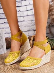 Women's Comfortable Slip-On Round Toe Wedge Heel Platform Loafers, Spring/Summer - Yellow - View 7