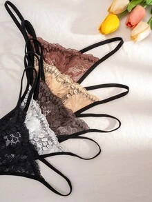 5 条女士纯色蕾丝边舒适丁字裤 - 彩色 - 查看 5