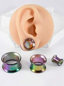 PAR de Tapones de Oreja con Doble Rebordes de Cristal Natural en Colores AB/Arcoíris/Transparente, Túnel y Dilatadores de Oreja, Joyería de Perforación Corporal