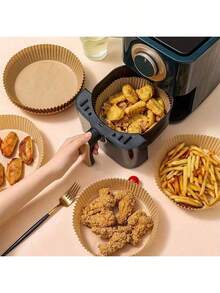 25/50/100/200 件，圆形一次性空气炸锅内胆（6.3 英寸），纸质空气炸锅内胆锅，纸质篮碗，烤盘，烤箱配件，烘焙工具，厨房小工具，厨房配件空气炸锅厨房空气炸锅内胆空气炸锅纸质空气炸锅空气炸锅 - 本色 - 查看 2