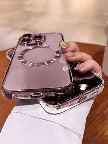 VRNOEI Deluxe Plating Magnetic Phone Case Compatible With IPhone 16 15 14 13 12 11 Pro Max 16 15 14 Plus Magnetic Wireless Charging Shockproof Phone Case Phone Cover Boys & Girls Transparent Magnetic Bumper Phone Case - Pink - View 4