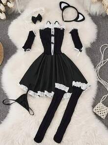 1 zestaw seksownego i słodkiego kostiumu z siateczki typu "bodystocking"