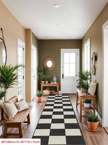 Classic Checkerboard Pattern Runner Rug, Ideal For Hardwood Floors In Entryways, Laundry Rooms, Hallway, Bedrooms, Kitchen, Room Decor, And Entryway - Indoor All-Season Home Decor, Stylish Long Floor Mat, Washable & Non-Slip, Perfect For Home Use As A Hallway Rug, Area Rugs Living Room, Black And White Tones, Bedside Rug, Kitchen Rugs, House Decor | Kitchen Decor