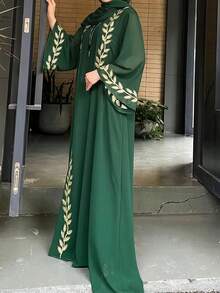 2 件套连衣裙，时尚街头风格，刺绣长袍 + 头巾，朴素的阿巴亚