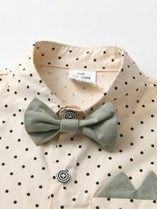 BOARNSEORL 2 件套年轻男孩绅士装 - 长袖领衬衫，带蝴蝶结和绿色吊带裤，时尚又有型，适合生日派对、婚礼、周年纪念 - 綠色 - 查看 8