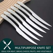 6件套不锈钢牛排刀叉套装，含锯齿牛排刀 - 高品质优雅西式牛排刀。这些是经典设计的西式牛排刀，适合切肉、牛排等，可用洗碗机清洗。 - 銀色 - 查看 3