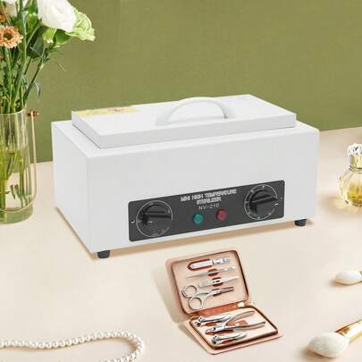 Esterilizador portátil de alta temperatura, desinfección por calor seco para herramientas de uñas y barbería, capacidad de 2 L con temporizador y control de temperatura, bandeja de acero inoxidable, 220 V, 31 x 18 x 17,5 cm, color blanco