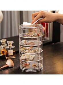 Caixa de Armazenamento de Joias Giratória de 3/4/5 Andares, Organizador de Joias Giratório de 360 Graus, Suporte de Exibição de Joias, Organizador de Vaidade, Organizador de Cosméticos - Caixa de Armazenamento de Joias Giratória, Caixa de Acessórios Giratória de 360 Graus, Caixa de Joias Giratória Transparente, Suporte de Exibição de Joias, Organizador de Mesa, Suporte de Exibição de Cosméticos para Armazenar Pequenas Joias, Adequado para Colares, Brincos, Pulseiras e Faixas de Cabeça