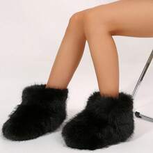 Stylish Personalized Winter Boots For Women - Cute Spicy Girl Boots With Warmth And Comfort - Mid-Length Snow Boots Faux Fur Boots Women Shoes - 全黑 - 查看 7