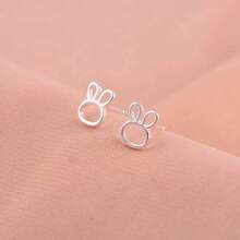 1 Pair Minimalist & Cute Hollow Rabbit Earrings Suitable For Women Everyday Wear - Silver - View 5