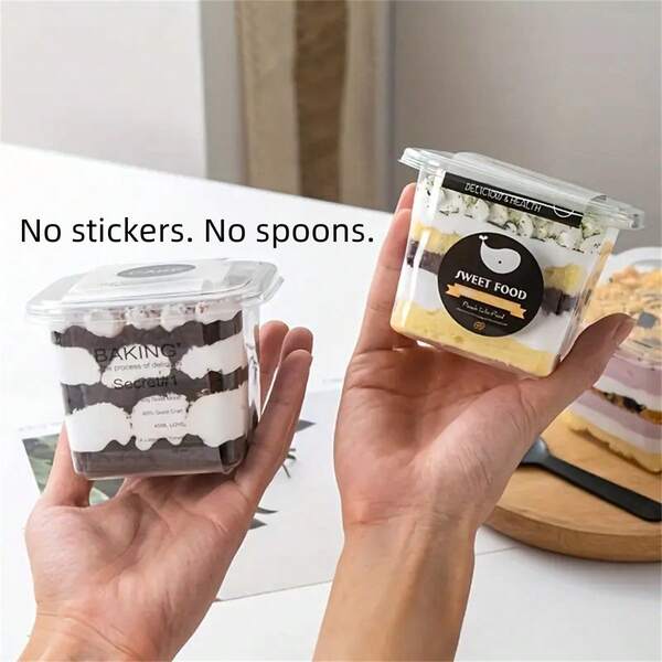 10/20pcs Square Plastic Mousse Cups With Lids - Clear Dessert Containers For Tiramisu, Fruit Plates, Yogurt And Cakes - Disposable Baking Cups For Food Service And Takeout (No Spoons Or Stickers Included)