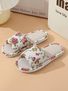 秋冬亚麻女士拖鞋，静音防滑室内乡村风亚麻拖鞋，春秋四季皆宜，毛绒拖鞋 - 彩色 - 查看 2