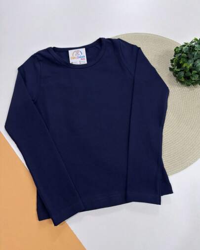 Camiseta Manga Longa Infantil Menina Blusa Feminina Básica Lisa Branco Preto Marinho Rosa