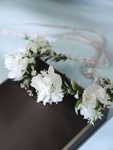 1 件山茶花新娘花冠头带，花卉头饰，可调节丝带女士发环，适用于婚礼、派对、节日、婚礼用品、发饰、发环头饰