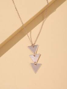 1pc Silver Triangle Pendant Necklace, Suitable For Everyday Wear - Rose Gold - View 2
