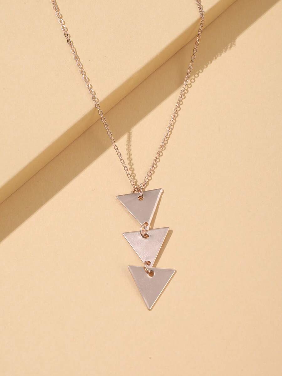 1pc Silver Triangle Pendant Necklace, Suitable For Everyday Wear