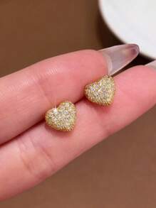 1 par de Delicados y lujosos aretes de corazón brillante de plata de ley 925, sencillos y elegantes para mujer, regalos de joyería fina, regalos para fiestas de graduación, cumpleaños, citas