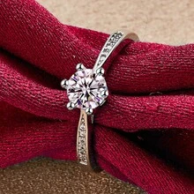 Nhẫn pha lê nguyên khối mạ bạc Sterling 925 cổ điển dành cho nữ, trang sức dự tiệc đính hôn, tiệc cưới - Bạc - Xem 1
