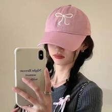 1 件蝴蝶结棒球帽，男女休闲百搭遮阳帽，适合春夏季，Y2K 纯色 - 粉色 - 查看 8