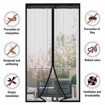Magnetic Screen Door, Upgraded Polyester Anti Mosquito Fly Screen Door Curtain, Magnetic Closing Device Door Window Screen - Black