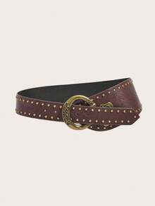 1pc Women's Retro Western Style Rivet Retro Print Versatile Waist Belt Summer, School Fall, Autumn, Halloween - Coffee - View 4