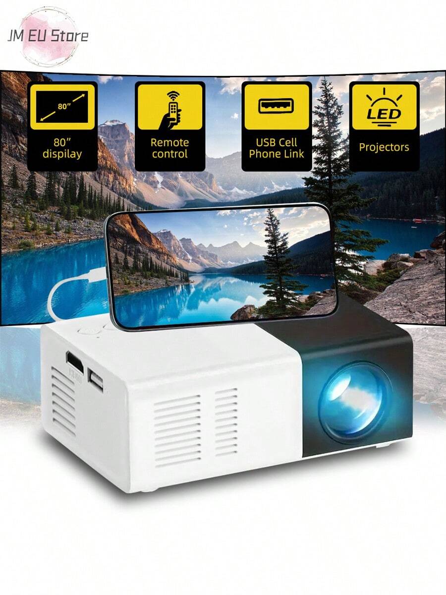 LIPETY Portable Mini Projector With Built-In Speakers, 30,000 Hours LED Lifespan, Compact Design For Home Theater, Movie Nights, And Outdoor Use, Compatible With AV/SD/USB Video, EU Plug, Mini Projector For Phone