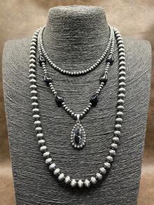 1 Set Fashionable Vintage Western Style Faux Pearl CCB Beaded 3 Layer Necklace, Pink/Black/Red/Blue/White/Yellow Waterdrop Pendant Chain For Women, Suitable For Daily Outfit, Party, Jewelry, Gift For Family/Friends/Yourself - Country Western Style - View 25