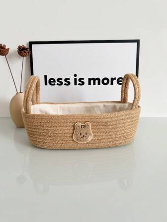 1 pieza Cesta grande plegable con asas tejida en cuerda de algodón gruesa de un solo color, contenedor de almacenamiento para juguetes, organizador para el hogar en guardería, habitación de niños, refrigerios y chucherías de bebé