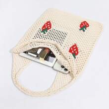 Lightweight,Casual Cute Cartoon Strawberry Pattern Crochet Bag Hollow Out Detail Vacation Style For Teen Girls Women College Students Perfect For College,Outdoors,Travel,Outings,School Bag,Large Capacity,Portable,For Teen Girls Women College Students,White-Collar Workers,Perfect For Work,Back To School,Middle School,High School,College,Vacation, & Cute Strawberry Purse, Perfectly Matching With Crochet Set