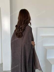 1 pezzo Abito cardigan da donna con maniche a pipistrello lunghe in lino, stile arabo retrò di Dubai, moda casual e larga, adatto per uso quotidiano, riunioni, kaftan modesto