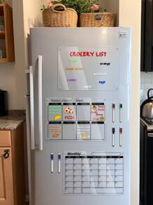 1 Set Transparent Magnetic Acrylic Weekly Planner Memo Board, Decorative Fridge Magnet, Reusable Waterproof Whiteboard For Home, Work Summary, Communication, Black Line Acrylic Message Board (Comes With 6 Magnetic Whiteboard Pens)