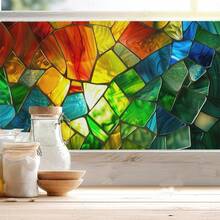 1 Stück Buntglas Fensterfolie, dekorative Fensterfolie mit abstraktem Statik-Klebeeffekt, nicht klebend, Fensterdekoration für Zuhause, Büro, Wohnzimmer, Toilette, Küche, Tür und Fenster