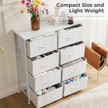 Dresser For Bedroom Drawer Dresser Organizer Storage Drawers Fabric Storage Tower, Chest Of Drawers With 8 Fabric Bins, Steel Frame, Wooden Top - Grey - View 7