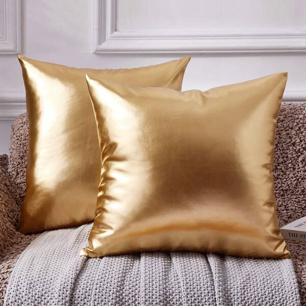 2 piezas Funda de cojín cuadrada de poliéster con lámina dorada brillante, funda de cojín decorativo, accesorios de dormitorio, funda de cojín de sofá, funda de cojín decorativo para sala de estar (sin relleno de cojín)