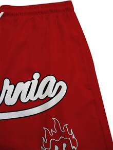 男士字母印花运动短裤，带口袋，透气涤纶，适合运动和休闲穿着