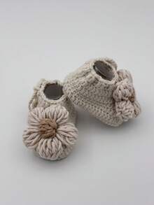 1 Pair Infant Flower Handmade Knitted Non-Slip Pre-Walking Socks - Beige - View 7