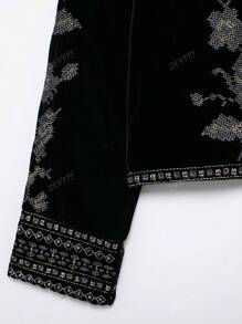 ZEVITY Women's Elegant Floral Embroidery Velvet Jacket, Autumn/Winter