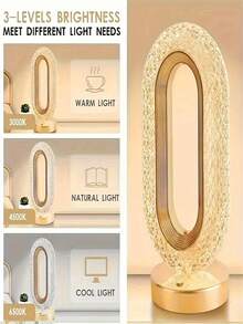 1 pieza Lámpara de mesa ovalada de cristal de lujo, lámpara de carga USB mini para oficina, dormitorio, estudio, sala de lectura y sala de estar, lámpara de noche decorativa de escritorio redonda, mejor regalo, luz ambiental para el hogar, lámpara de mesa, fiesta, vacaciones - Multicolor - Ver 10