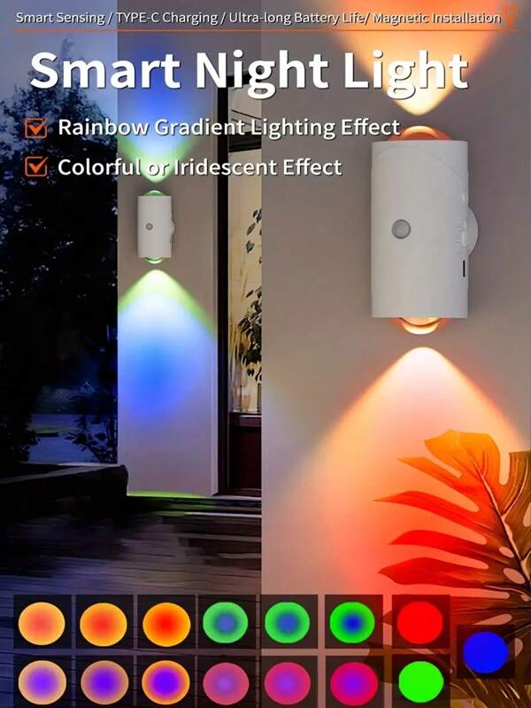 1 Pezzo Luci da incasso a doppia testa moderne e di , luci notturne con sensore di movimento, luci da parete ricaricabili USB con illuminazione RGB regolabile, adatte per ingresso, comodino, scrivania, armadio