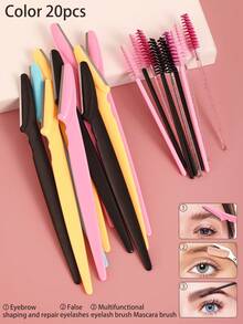 Large Eyebrow And Shaver And Eyebrow Brush Combo Set, 20 Pieces Stainless Steel Hair Trimmer And Eyebrow Shaver For Men And Women, Specialized For Eyebrow Shaping And Shaving, Beauty Tools For Care, Decoration And Party,Giveaways,Travel,Cheap Stuff,Travel Essential - Multicolor - View 13