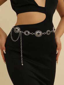 Fashionable Metal Waist Chain For Women, Versatile Decorative Waist Belt For Dress, Shirt, Waistline Accessory - White Black Gemstone - View 5
