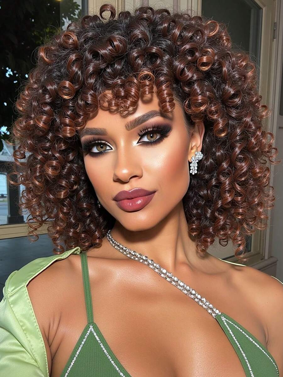 Fluffy Small Curly Wig Gradient Brown Wig 12-Inch Short Curly Wig Synthetic Heat Resistant Fiber Wig Ladies Wig Perfect For Holiday Travel Family Gatherings Everyday Wear Use - 漸層棕色 - 查看 1