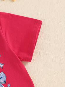 Kids Toddler Girl 4th Of July Patriotic T-Shirt Infant Girls Bow Print Tops Crew Neck Short Sleeve Casual Summer Tops For Girls - Red - View 9