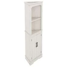 Armario de esquina alto con puertas para la sala de estar, el baño, el comedor o la cocina - Beige + Tablero de partículas + MDF - Ver 8