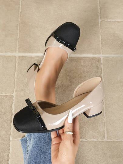 Tacones de mujer elegantes y versátiles de estilo slip-on, diseño simple de moda, livianos y cómodos, transpirables para uso diario, estilo de bailarina cerrada en unicolor nude/caqui