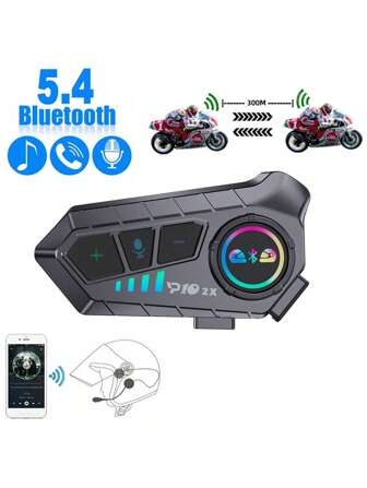 1pc Motorcycle Helmet Intercom Headset With Mixing V5.3 Handsfree Stereo Music Player Speaker 1000mAh Battery Interphone