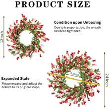 Artgar Front Door Wreaths 24 Inch Spring/Summer Wreath For Front Door, Front Door Wreaths For All Seasons For Indoor Outdoor Home Office Wall Window Wedding Farmhouse Decor (Red&Orange&Purple)