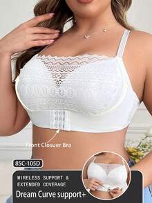Plus Size Women's Lingerie Bra Front Button, Soft And Comfortable Lace Patchwork Underwear - White - View 4